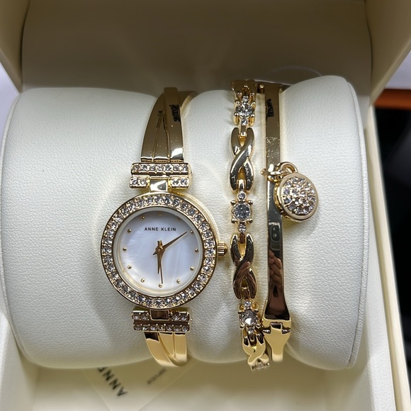 Anne Klein Women's Premium Crystal Accented Bangle Watch and Bracelet Set - Picture 4 of 6